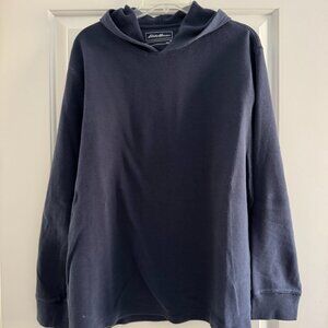 Eddie Bauer Hooded Waffle Knit Shirt Navy  Size XL